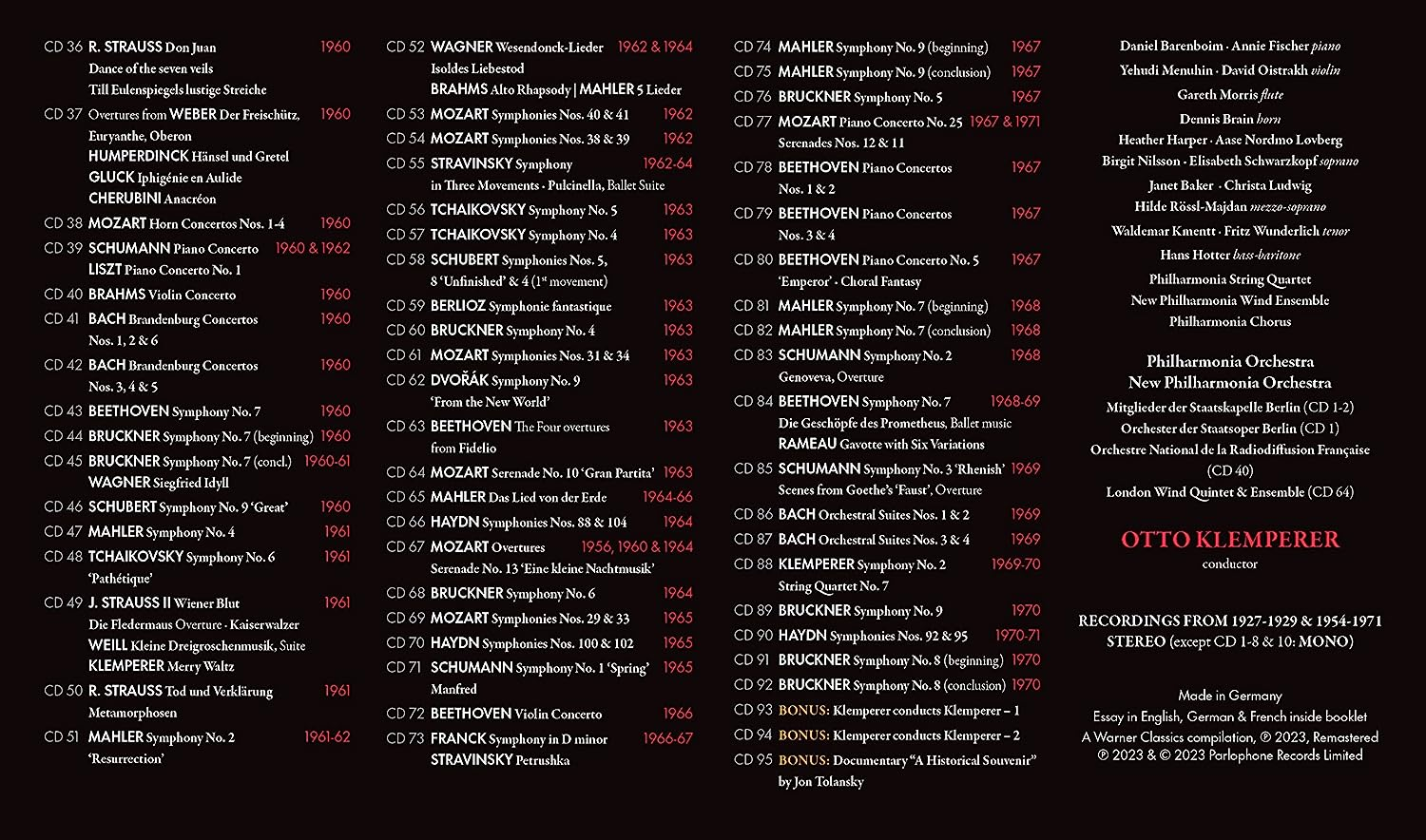 Otto Klemperer: the Warner Classics Remastered Edition Vol. 1 (Orchestral) - 95CD Boxset