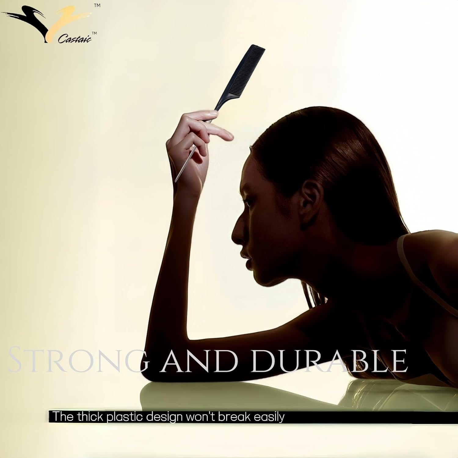 Castaic 2 Pack Rat Tail Comb,Professional Stainless Steel Pintail Comb Hair Parting Comb with Metal Pick on the End Teasing Parting Hair for Women Girls (Black-2) image number 2