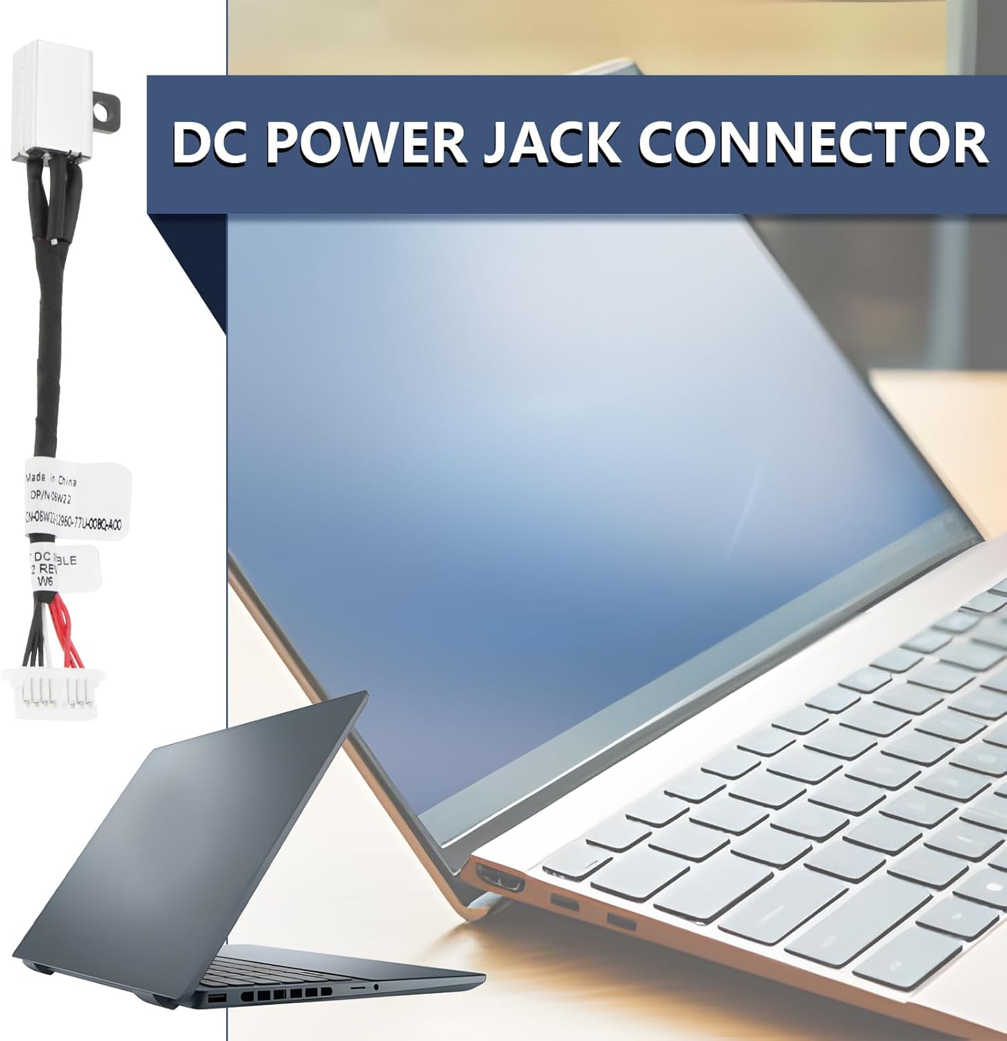 Ecsing 2PCS Power Jack Connector Cable 06VV22 0ND3N8 DC Charging Port Cable Compatible with Dell Inspiron 7586 7786 2-In-1 13-7390 7391 17-7791 Series Laptop