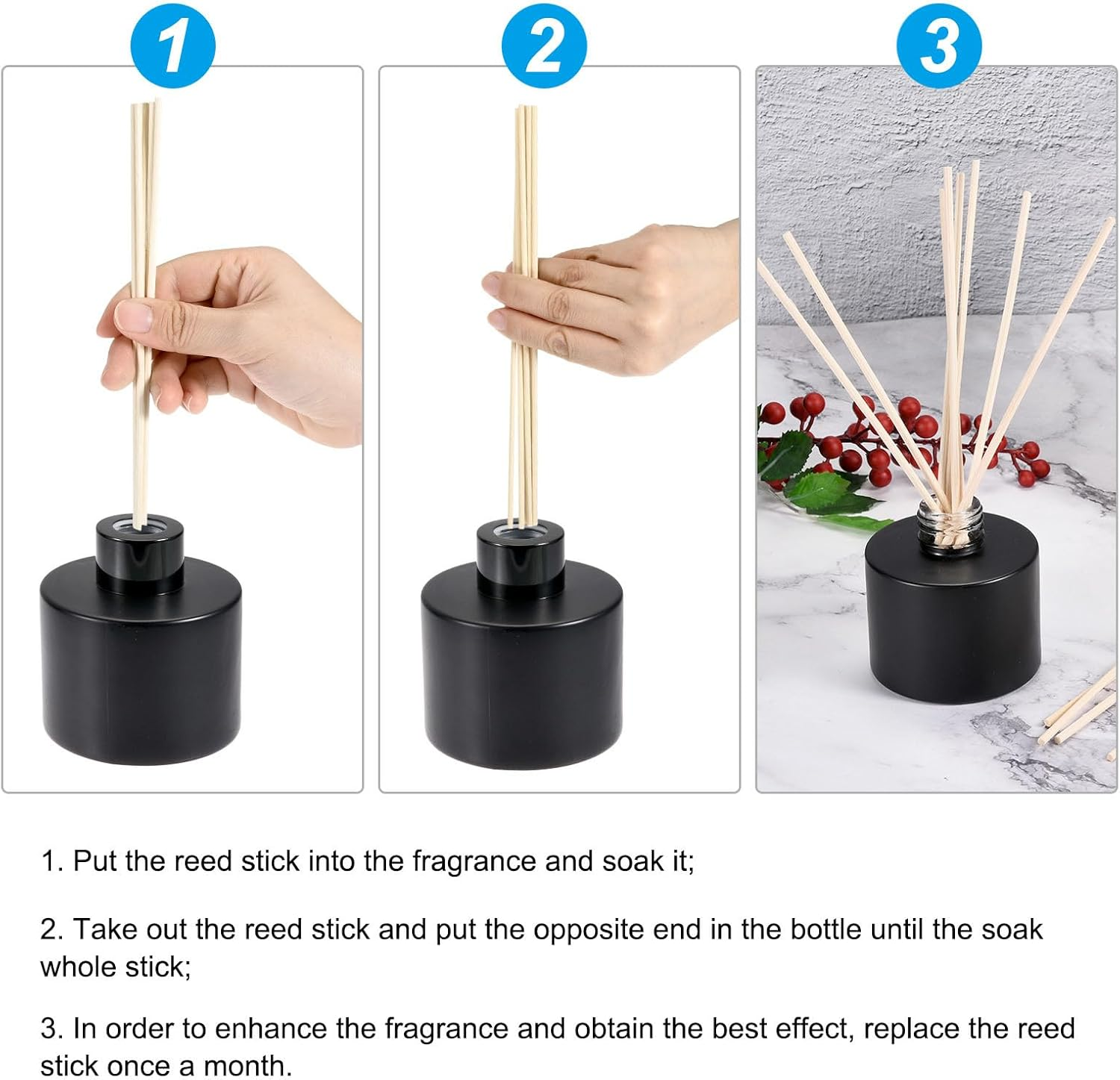 Uxcell 20Cm/8Inch Reed Diffuser Sticks, 100 Pack Fiber Aroma Fragrance Refill Sticks Replacement with PET Bottle for Home Hotel Office Party Wedding, White image number 4