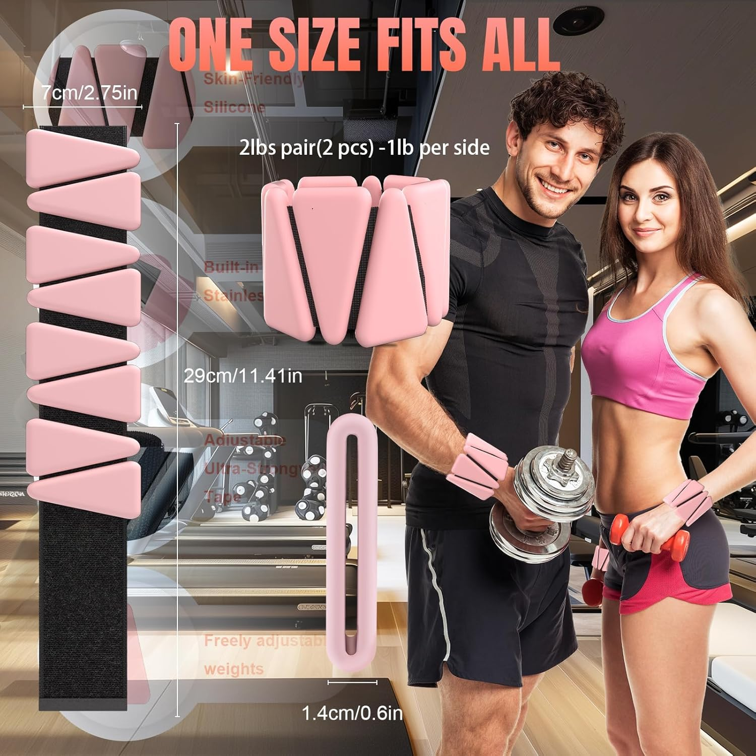 Wrist Ankle Weights for Women, Adjustable Wearable Silicone Leg Arm Weights, Weighted Wristbands Set of 2 (1 Lb Each) for Jogging, Yoga, Pilates, Swimming, Barre, Strength Training (Pink) image number 5
