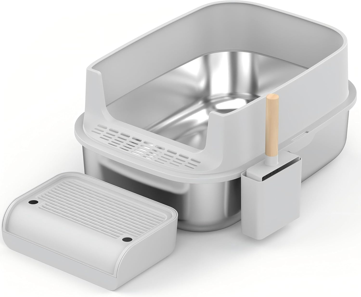 Open Top Cat Litter Box, Stainless Steel XL Metal Litter Box for Big Cats with High Wall Slides Enclosure, anti High-Peeing Spraying, Anti-Leakage Non-Sticky Easy to Clean, for Big & Multiple Cats image number 1