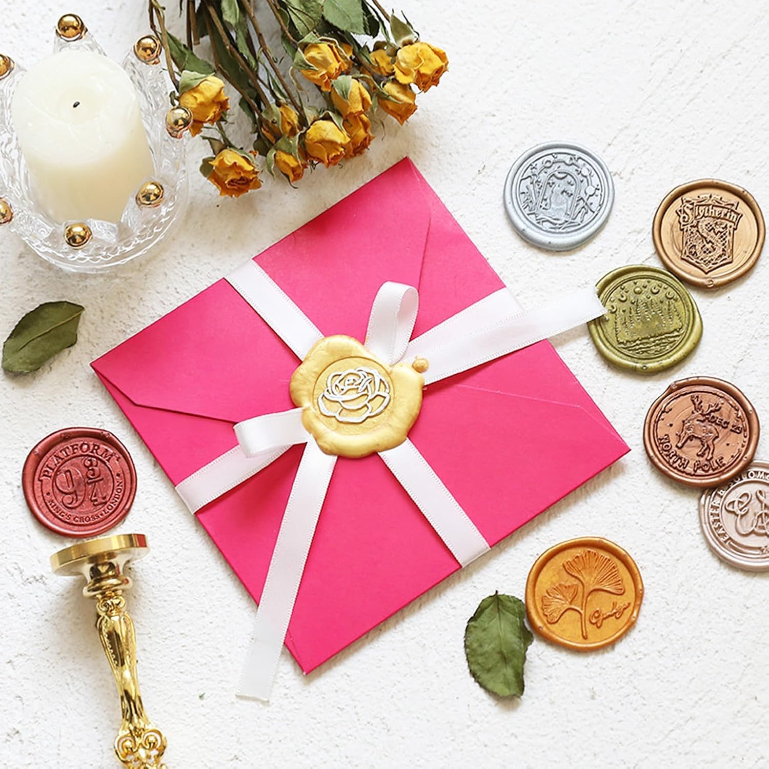 630PCS Sealing Wax Beads Set, 24 Color Beads with Wax Spoon, Tea Candles, Tweezer for Envelope Seals, Invitations, Letters, and DIY Crafts (#01) - 01 image number 6