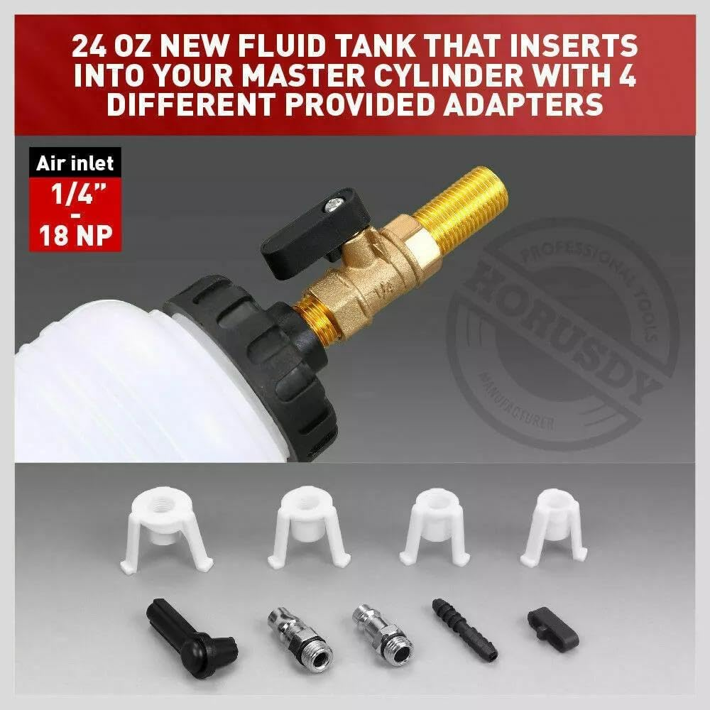 HORUSDY Pneumatic Brake Bleeder Kit &ndash; Quick & Effective Air Brake Fluid Extractor Bleeder with 87-174 PSI Requirement, Includes 4 Adapters image number 3