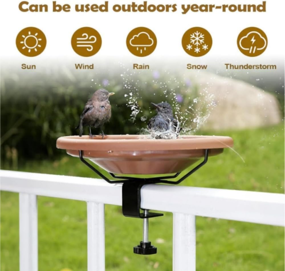 30 Cm Deck-Mounted Unheated Bird Bath Bowl with Detachable Fence Clamp for Balcony Railings image number 4