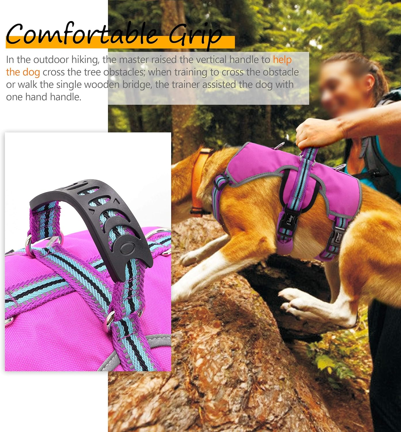 Didog Escape Proof Dogs Harness,Soft Breathable Padded & Reflective,Adjustable No Pull Dog Harness with Lift Handle & Double Leash Clips for Medium Large Dogs Walking Hiking Training,Purple,S image number 2