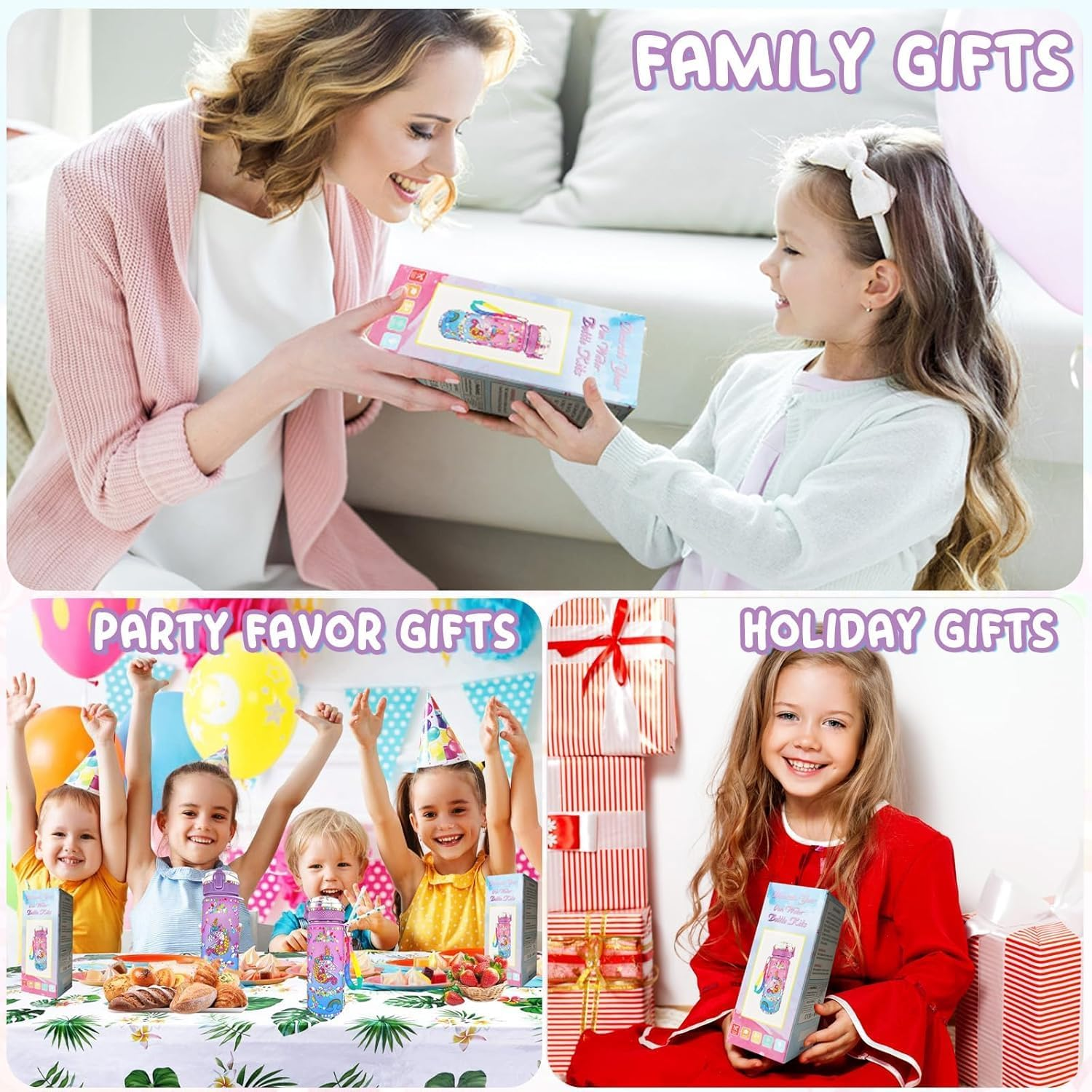 Decorate Your Own Water Bottle Kits with Stickers,Diamond, Mermaid DIY Gem Diamond Painting Crafts, Fun Arts and Crafts, Best Birthday School Gift 4 6 8 10 12 Year Old Girls