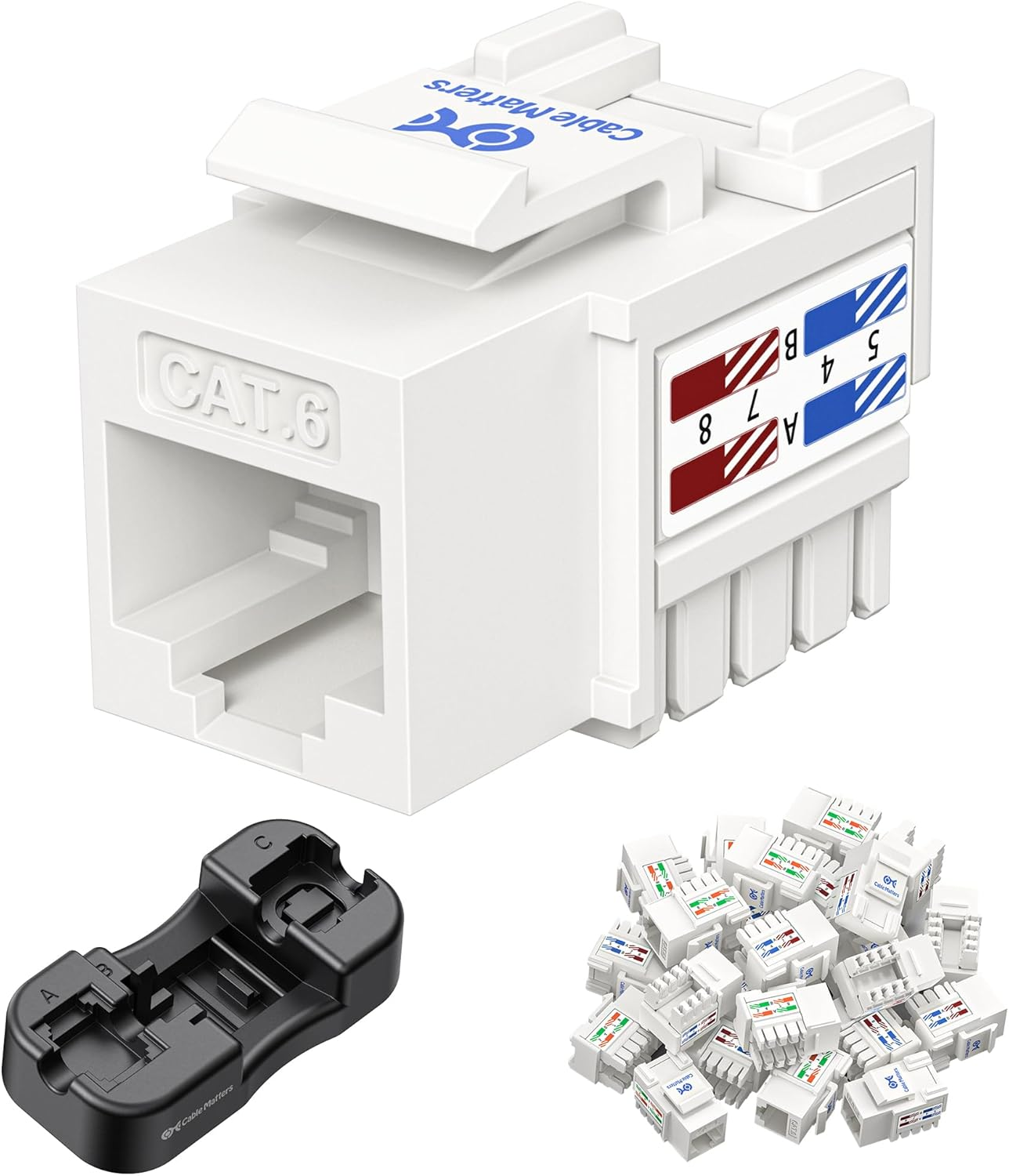 Cable Matters [UL Listed] 25-Pack 10Gbps Cat6 Keystone Jacks, RJ45 Keystone Jack, Ethernet Modular Jack in White with Punch-Down Stand for Patch Panel and Wall Plate