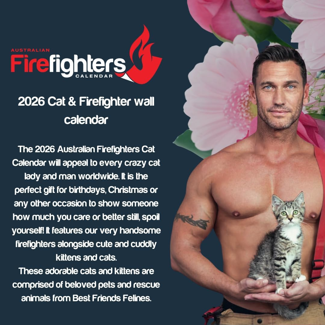 Australian Firefighters Calendar 2026 &ndash; Sexy Firefighters with Cats &ndash; Charity Support, Wall Calendar, Ideal Gift, Cat Lovers & Firefighter Fans image number 4