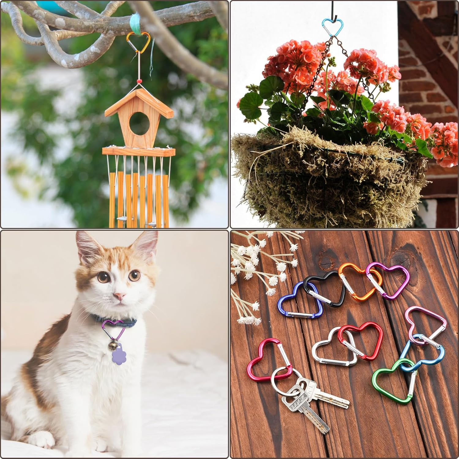 10Pcs Heart Shaped Carabiner, Aluminium Alloy Cute Carabiner Clip Snap Hook Key Holder Heart Keychain Clip Key Ring for Camping Backpack Water Bottle Key Chain