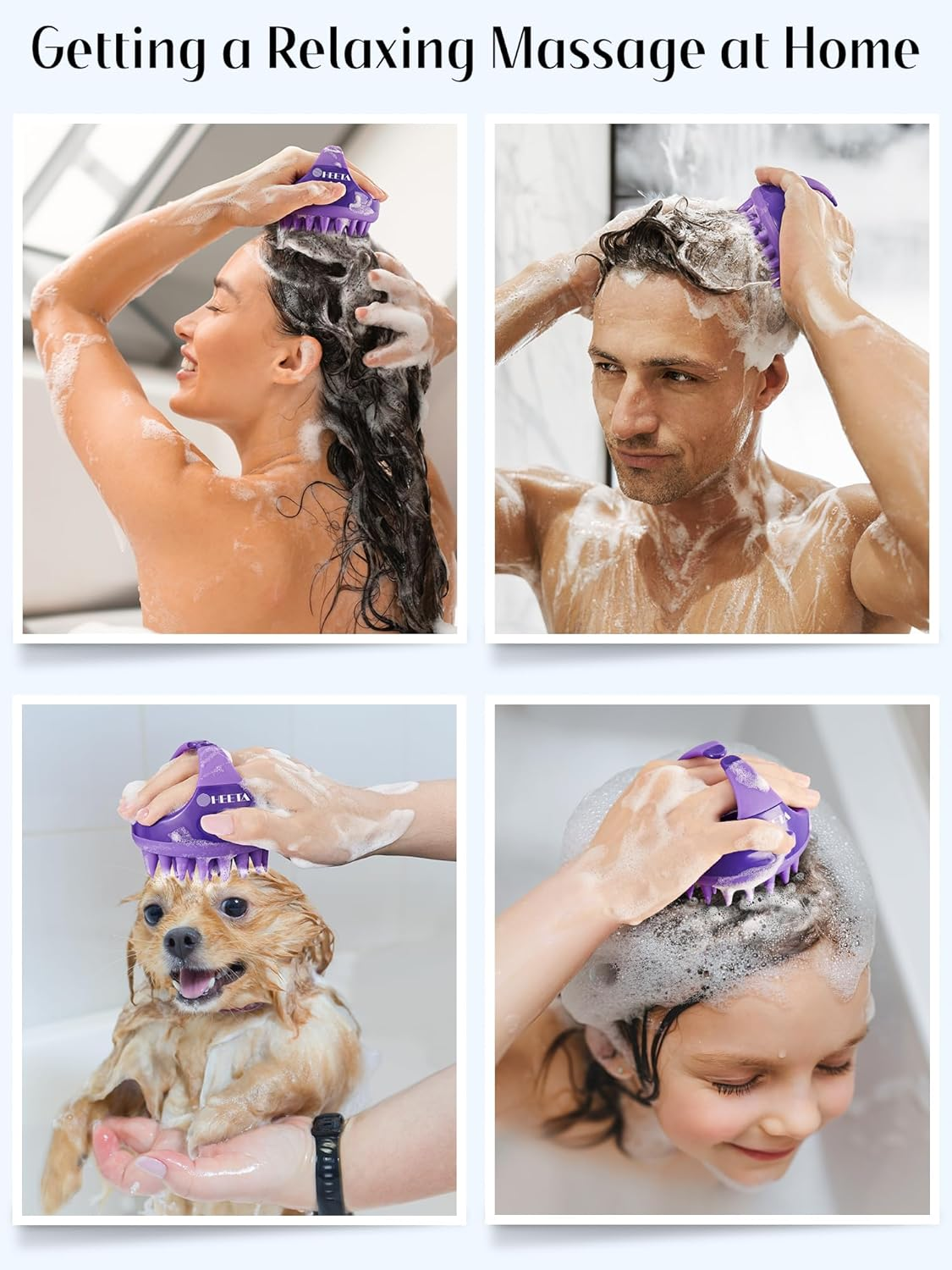 HEETA Scalp Massager with Soft Silicone Bristles - Removes Dandruff, Relieves Itching, Shampoo Brush for Hair Care & Scalp Relaxation (Black & Dark Purple) image number 3