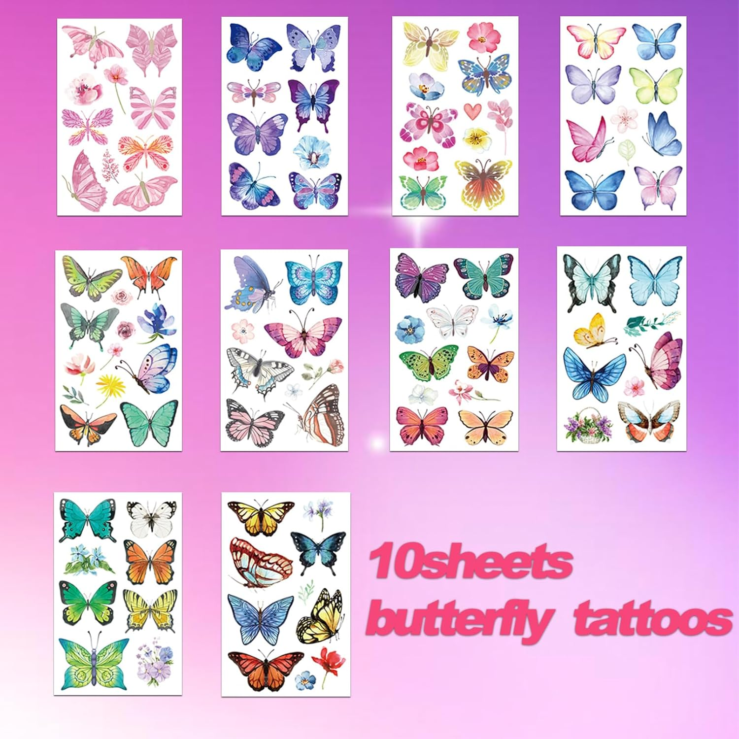100Pcs Butterfly Temporary Tattoos for Kids Women Girls, Fake Colorful Butterflies Wings Flower Tattoo Stickers Art Waterproof for Face Body Arm Birthday Party Favors Makeup Supplies Gifts image number 4