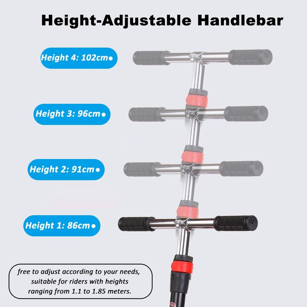 Folding Kick Scooter, Adjustable Height Handlebar, Extra Large Wheels, Fender Brake, Max Capacity 70-90 Kg, Black