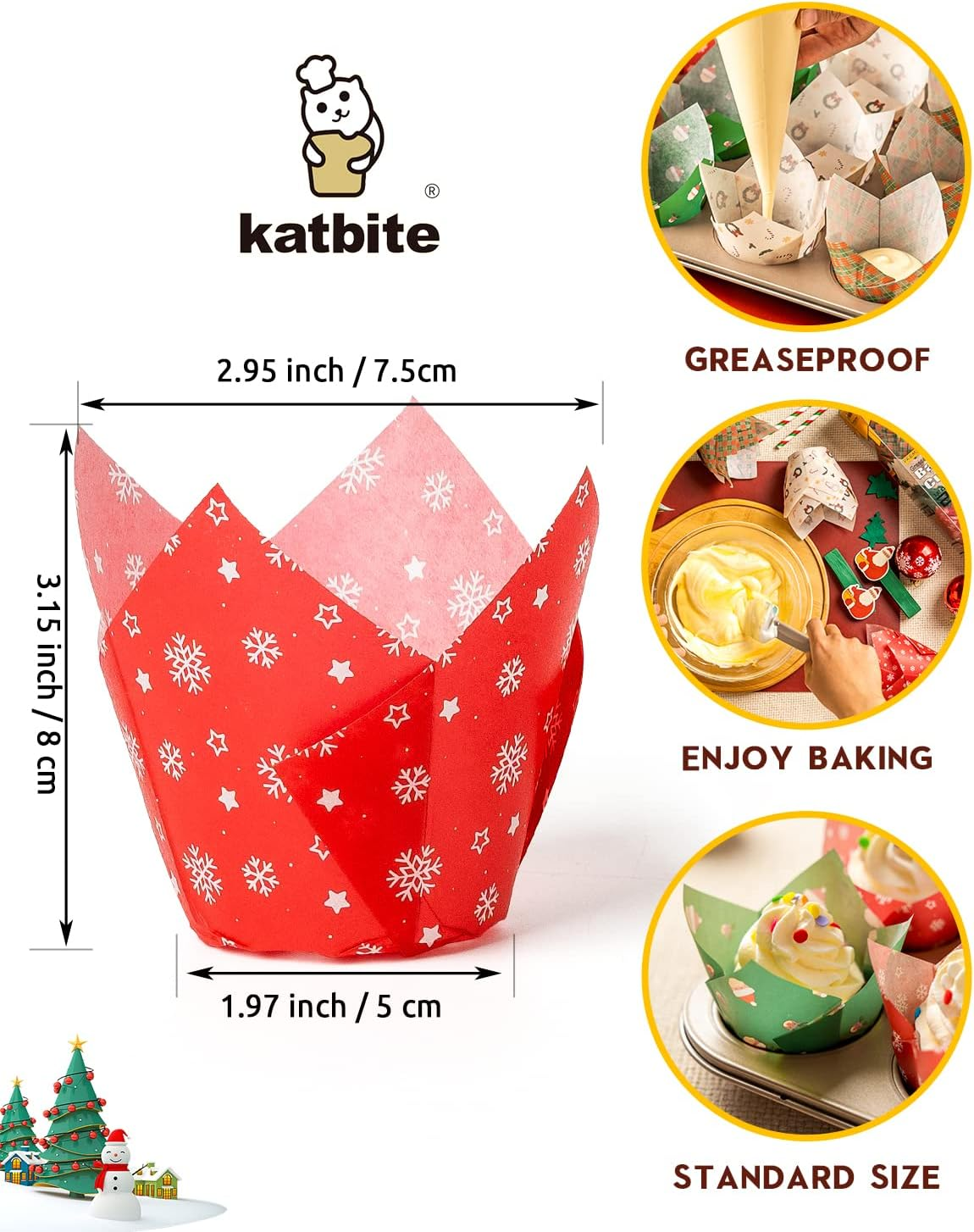 Katbite Tulip Cupcake Liners 200PCS, Muffin Baking Cupcake Liners Holders, Baking Cups, Cupcake Wrappe image number 1