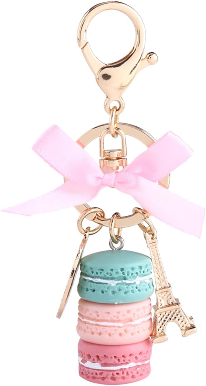 Colorful Alloy Keychain, Mini Macaroon Cute Eiffel Tower Keychain Keyring Bag Pendant Car Charm Decoration Accessory for Car Key Handbag (Rose Red)