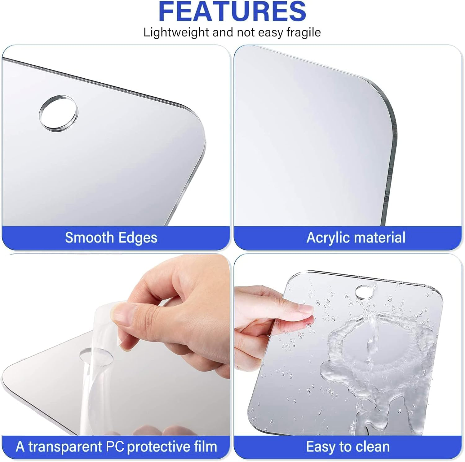 Shower Mirror - Acrylic Small Travel Makeup Bathroom Wall Hanging Plastic Mirror for Women & Men - 11" X 7.48" with Adhesive Hooks image number 5