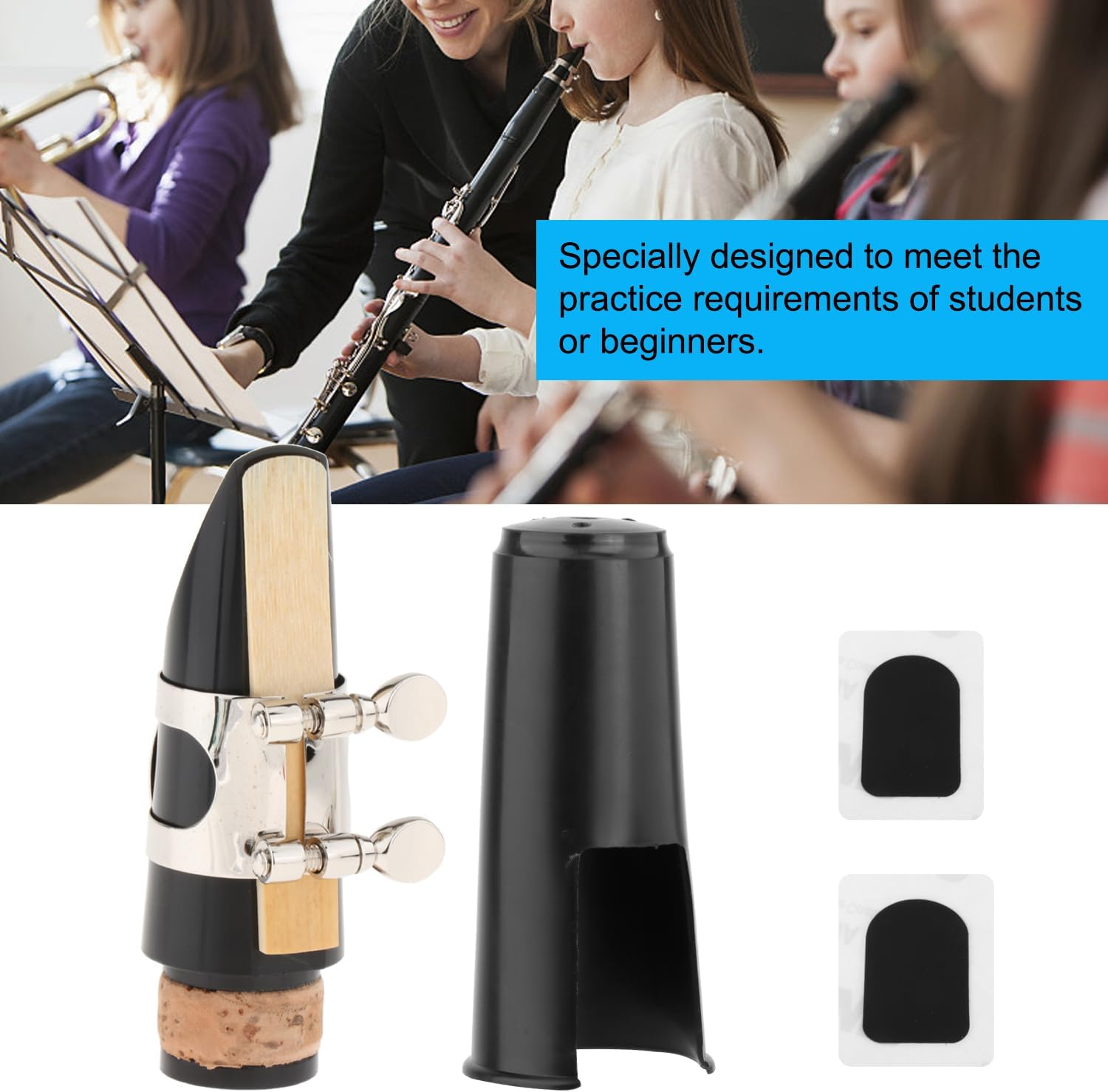 Clarinet Mouthpiece Kit, Includes Ligature+Clarinet Mouthpiece Cushions+Clarinet Reed 2.5+Black Clarinet Mouthpiece Plastic Cap image number 3