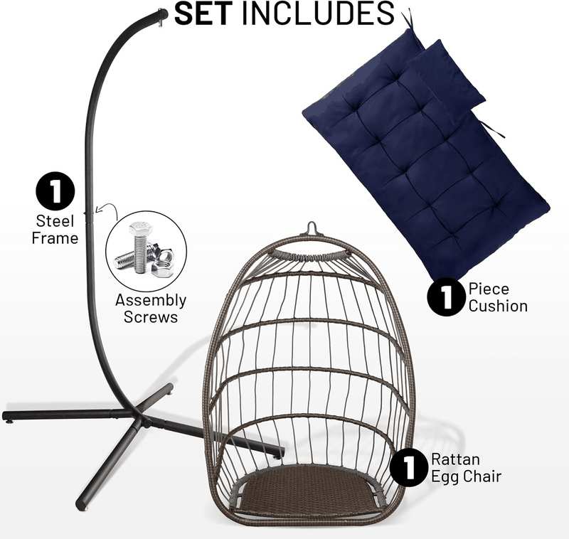 Serenelife Hanging Egg Chair with Stand - up to 250 Kg of Capacity - Beautiful Swinging Basket Chair with Base Made from Wicker Rattan and Powder-Coated Steel Frame - Egg Swing Chair with Stand - Red image number 3