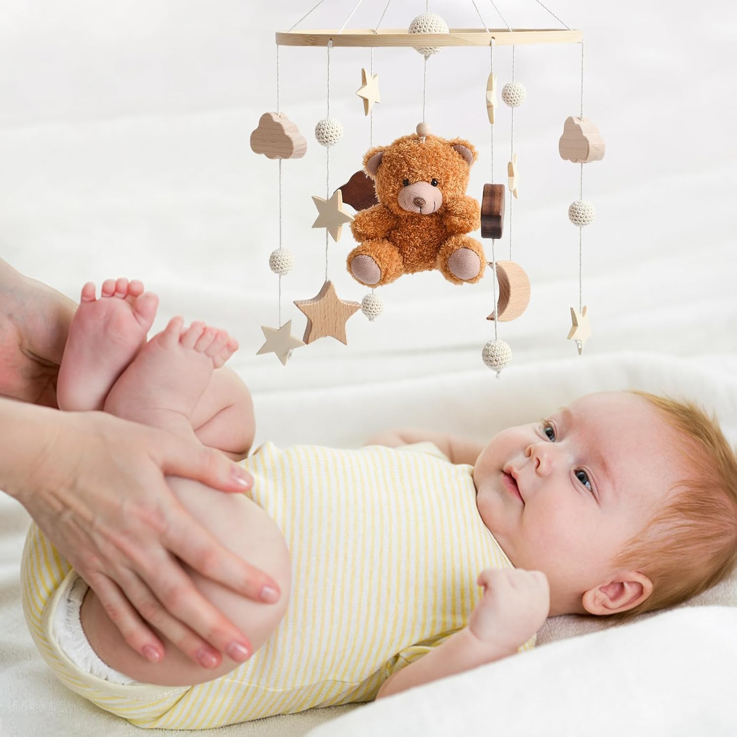 EERKEOD Baby Crib Mobile Nursery Mobile for Boys Girls Teddy Boho Mobile Nursery Decor for Infant Bedroom Hangingfor Bassinet Newborn Baby Gift （Boho Bear） image number 3