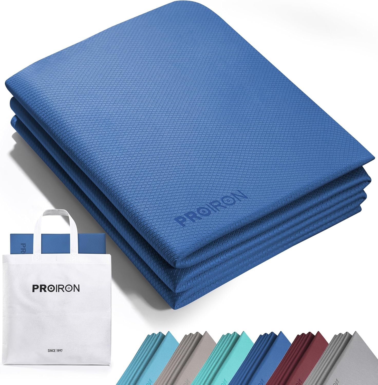 PROIRON Yoga Mat Folding Travel Yoga Mat TPE Eco-Friendly Non Slip Double-Sided Exercise Mat Foldable Easy to Carry to Class Beach Park Travel Picnics 6 Mm Thick(With Storage Bag)