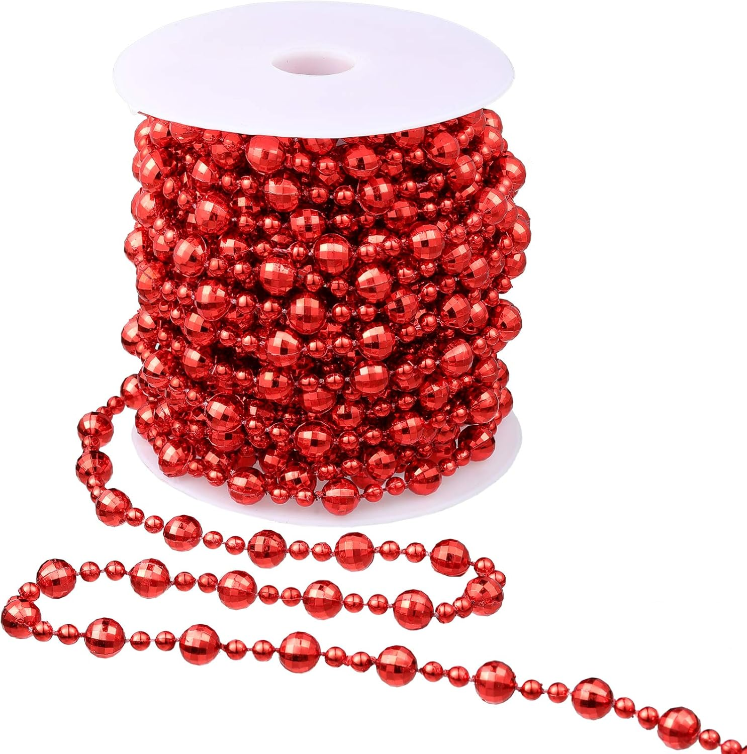WILLBOND 32.8 Feet Christmas Tree Beads Beaded Garland Strand Plastic Pearls Beads Garland Crystal Bead Roll for Christmas and Holiday Decorations (Gold)