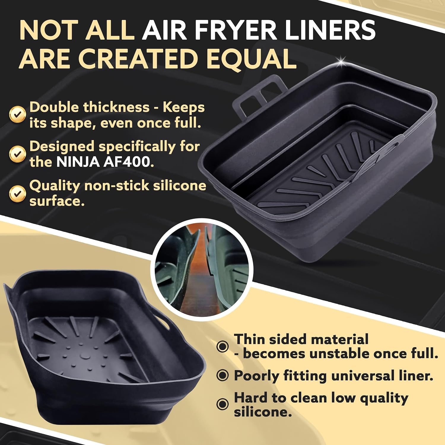 Tydi 2X Premium Silicone Air Fry Liners Ninja AF400UK 9.5L & Tower T17088-21 X 16 4.5 Cm Fryer Made Specifically the AF400 Reusable Accessories, Black (TY-SAF-AF400UK) image number 6