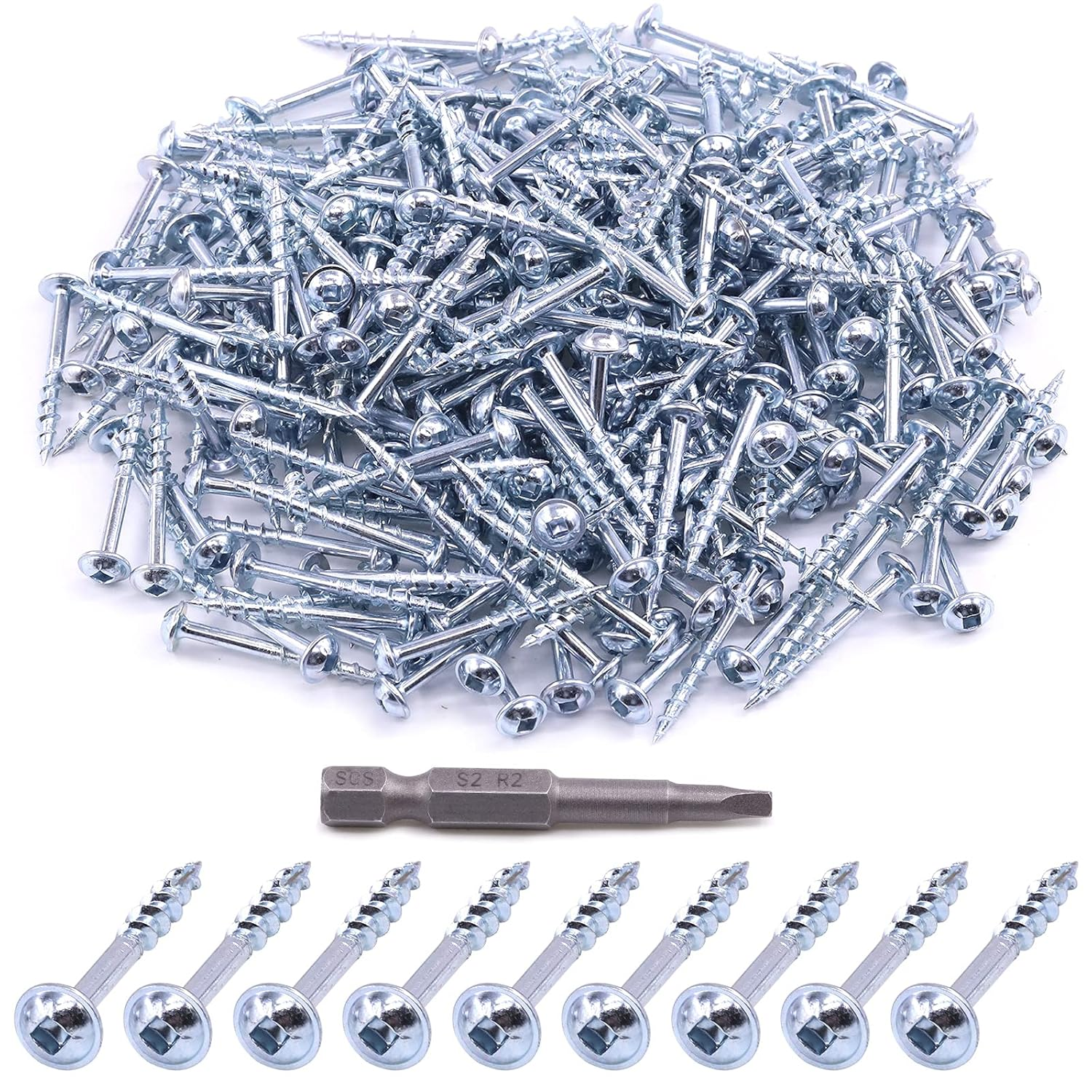 Glarks 280Pcs #8X1-1/2'' Pocket Hole Screws Zinc Coated Square Drive Self Tapping Coarse Thread Wood Screws for Wood and Sheet Metal (#8X1-1/2'' Coarse Thread) image number 6
