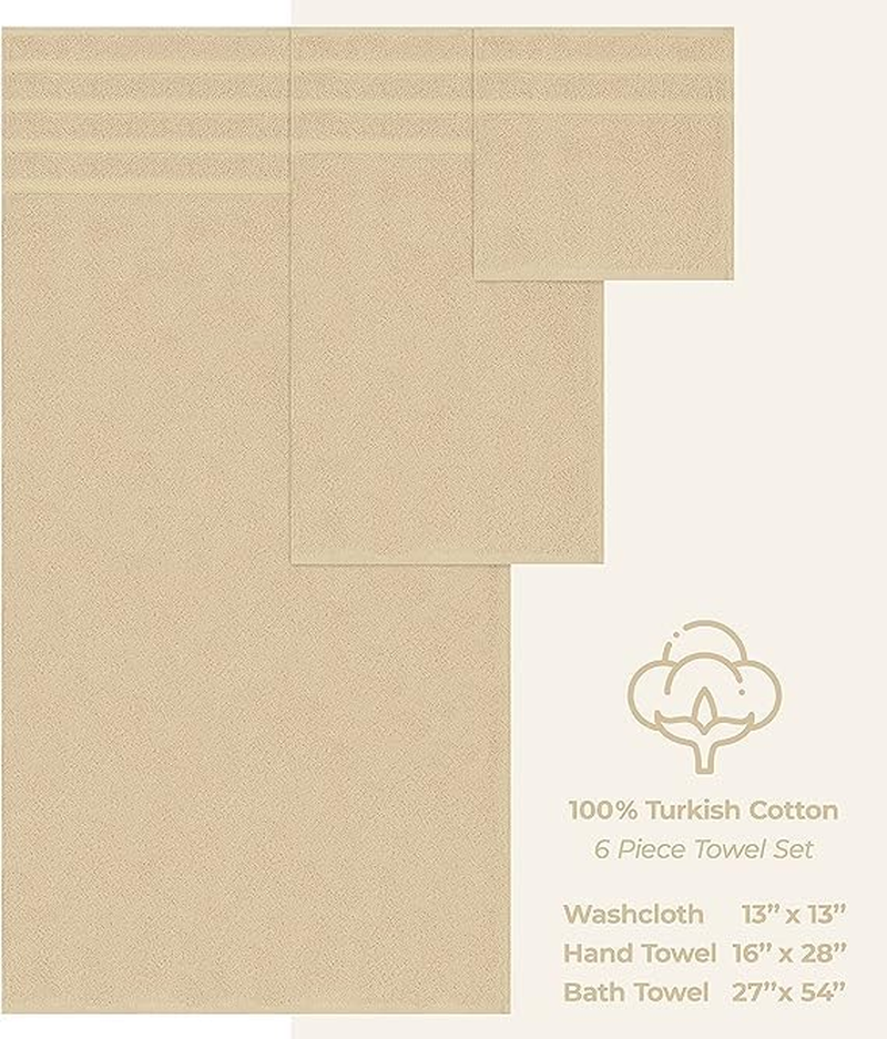 Safi plus 6 Pieces Luxury Towel Sets with 2 Bath Towels,2 Hand Towels, and 2 Washcloths | 00% Combed Cotton Ultra Soft Highly Absorbent 600 GSM | Softness Quick Dry & Daily Use (Beige) image number 2