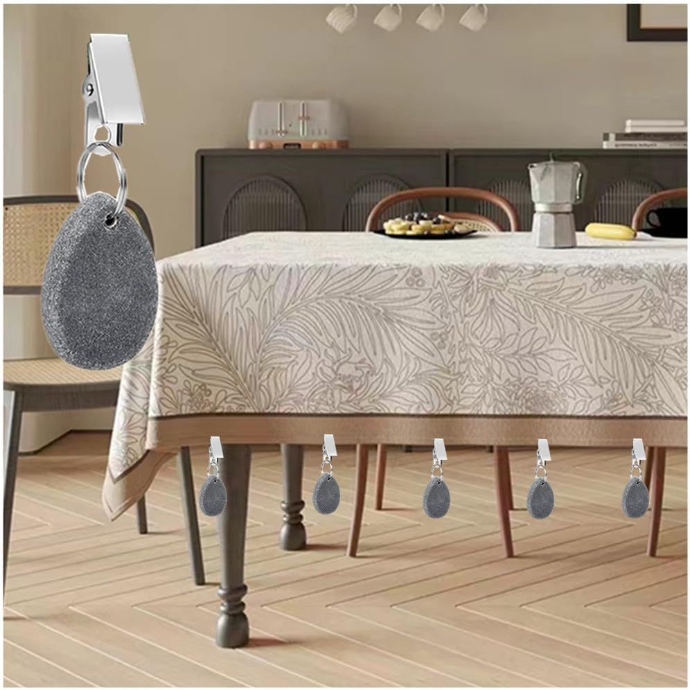 8Pcs Tablecloth Weights Hangers,Outdoor Tablecloth Weights, Tear Drop Marble Tablecover Weights, Tablecloth Pendant, Stone Table Scale, Family Dining Table Decoration, Metal Clotheslinger (Drop-Grey) image number 4