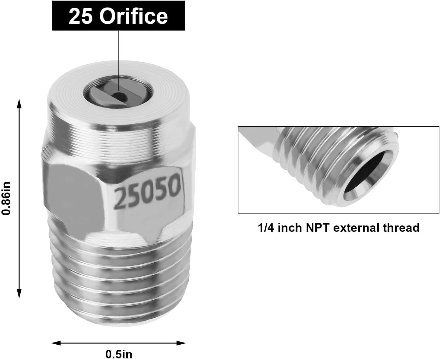 4PCS Stainless Steel High Pressure Sprayer Nozzle 1/4" MNPT Thread 25-Degree Spray Angle Pressure Washer Nozzle Replacement image number 2