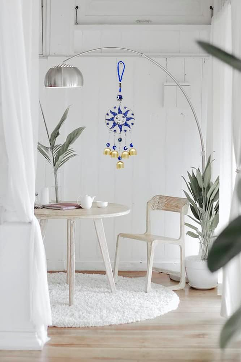 Evil Eye Wind Chimes Evil Eye Wall Hanging Decor Hamsa Hand Hanging Ornament Lucky Wind Bells Sun Moon Hanging Decor (Sun/Moon/Star) image number 3