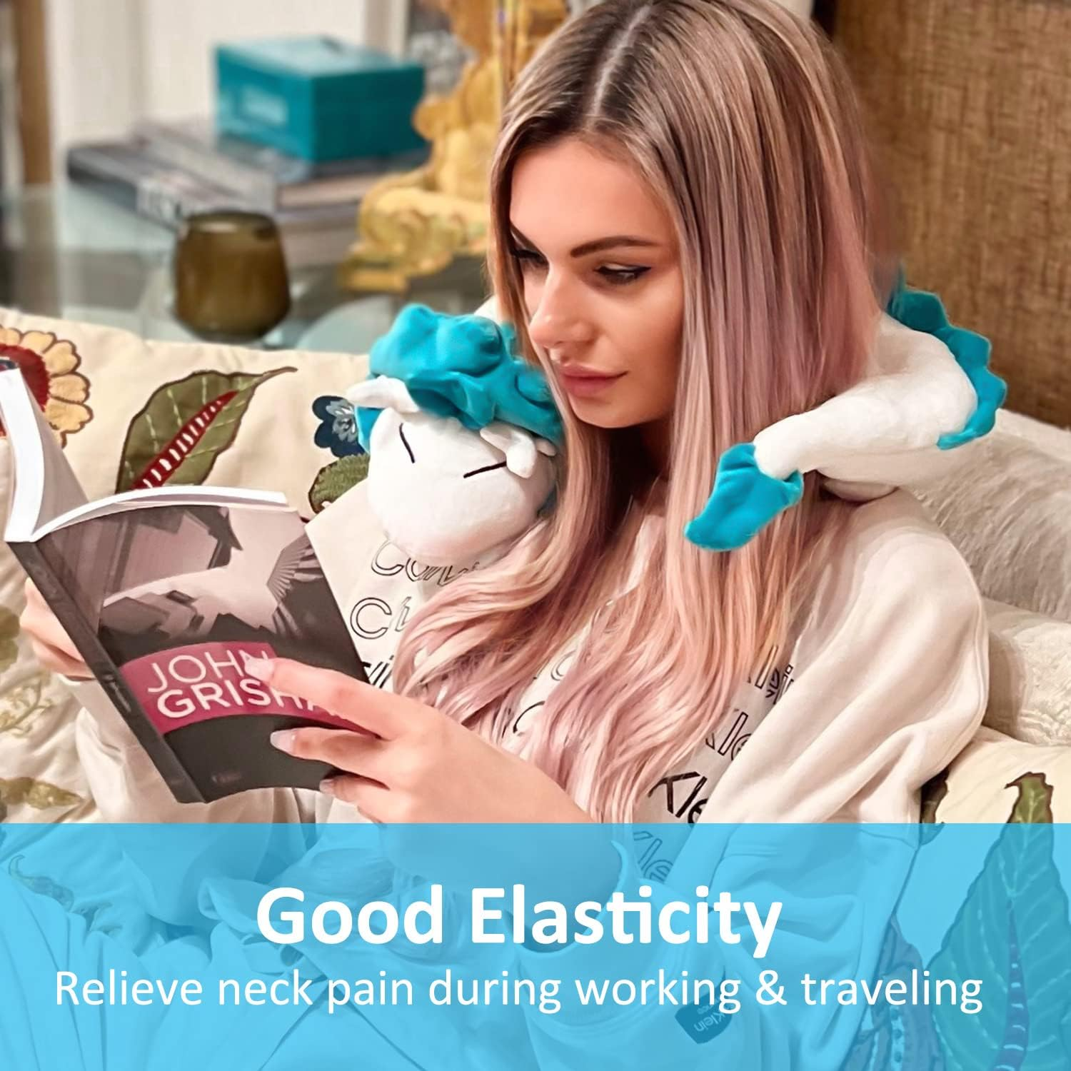 Anime Cute White Dragon Neck Pillow U-Shaped Travel Pillow- Doll Plush Toy Haku Dragon Neck Pillow, Soft Plush Dragon Stuffed Doll image number 1