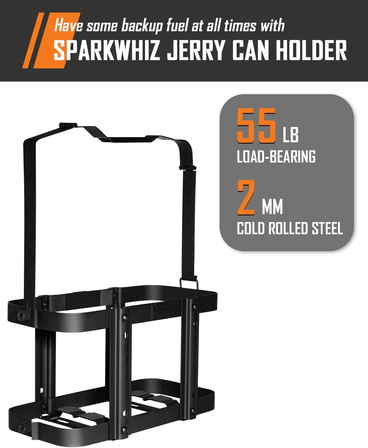 SPARKWHIZ Jerry Gas Can Holder, 5 Gallon / 20 Liter Steel Jerry Can Mount, 2023 Upgrade image number 5
