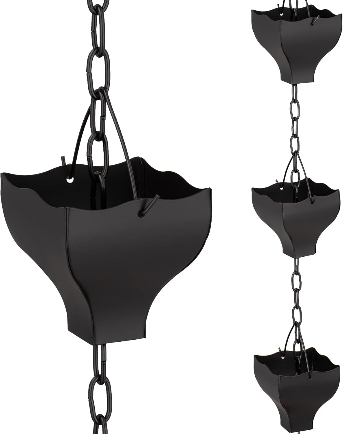 8.5Ft Black Rain Chain for Gutters Downspouts Outside, Rain Chains Black Cups Barrel, Functional and Decorative Replacement for Gutter Downspouts image number 1