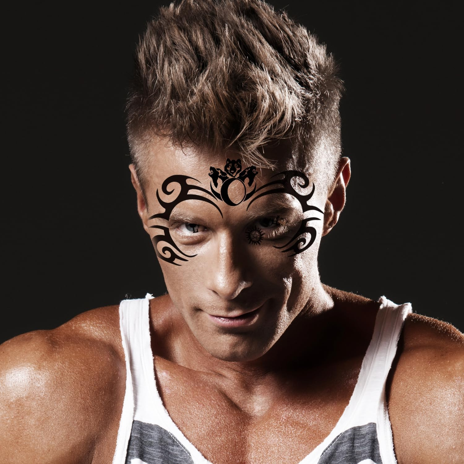 6 Sheets Temporary Tribal Face Tattoo, Waterproof Temporary Tattoos Halloween Tattoo Sticker for Men Women Tattoos