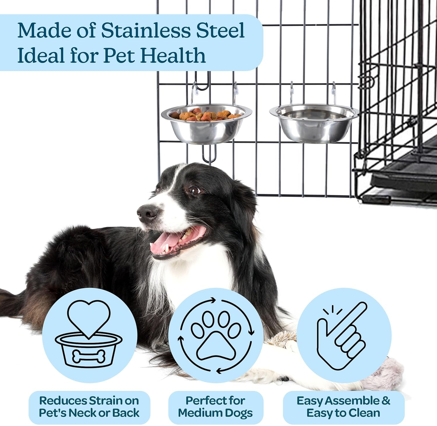 PETMAKER Set of 2 Stainless-Steel Dog Bowls - Cage, Kennel, and Crate Hanging Pet Bowls for Food and Water - 20Oz Each and Dishwasher Safe By,Silver image number 3