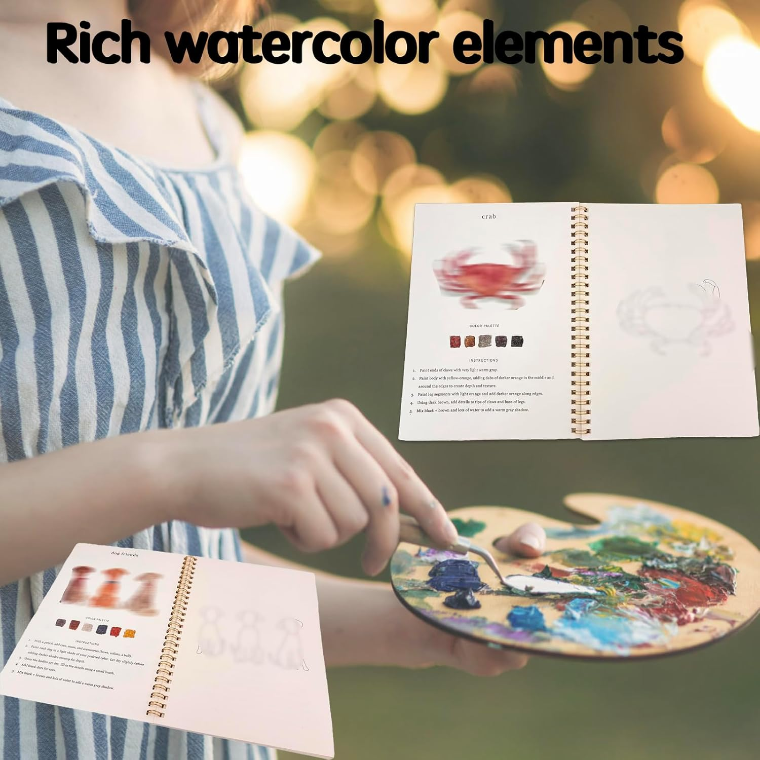 Watercolor Workbooks for Adults,16 Spiral-Bound Pages Dispersed Watercolor Workbook for Beginners, Arts and Crafts Supplies Gift image number 6