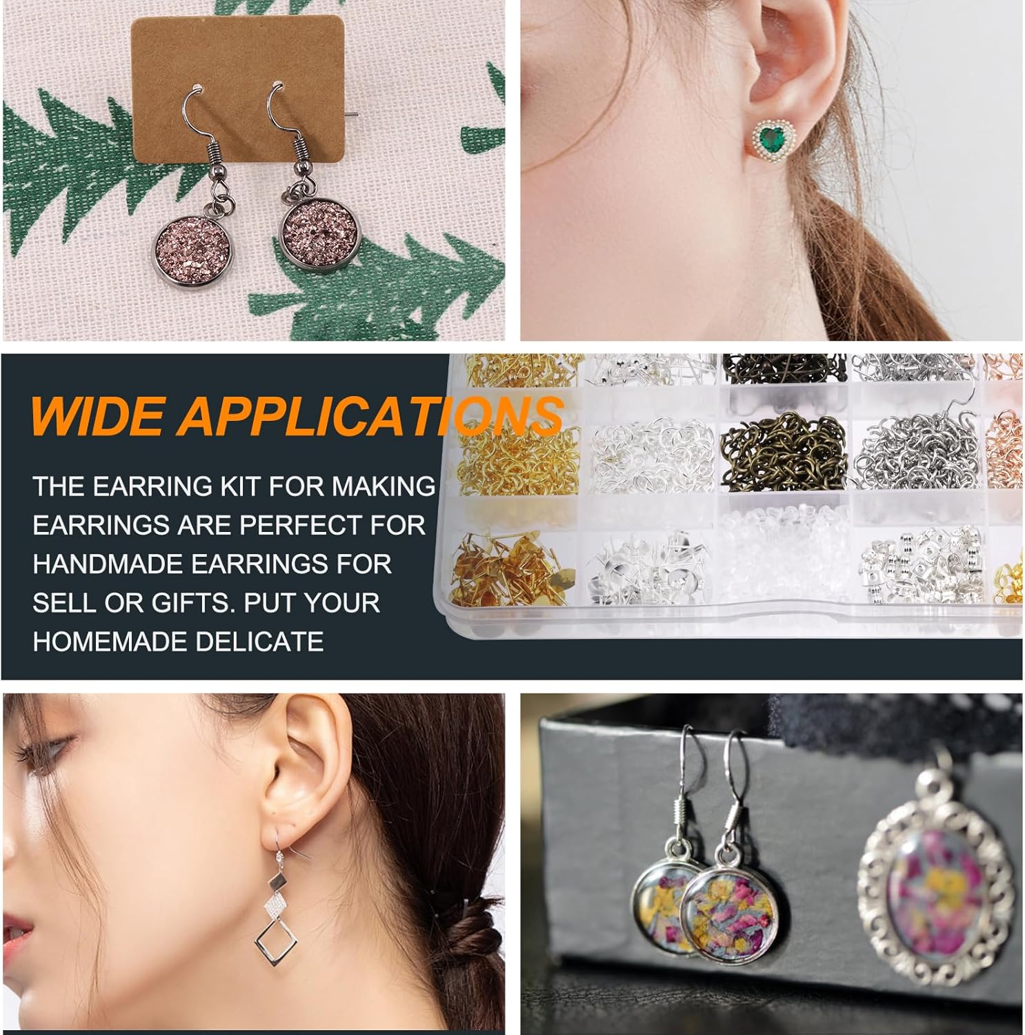 1533Pcs Hypoallergenic Earring Making Supplies Kit with Earring Hook, Earring Back, Earring Posts, Jump Ring, Jewelry Pliers, Earring Holder Card, Clear Bag for Jewelry Making Earring Repair image number 3