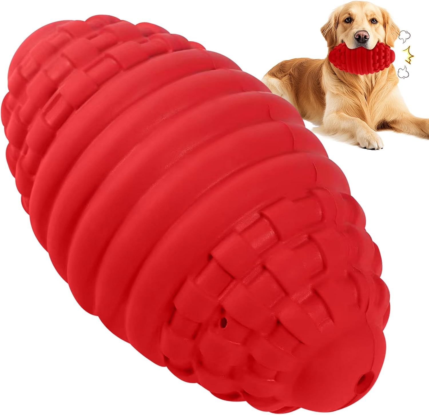 Squeaky Football Dog Toys for Aggressive Chewers, Natural Rubber Premium Puppy Chew Ball with Squeaker, Durable Pet Toy for Medium and Large Breeds, Indoor and Outdoor, Red (Large, Beef) image number 6