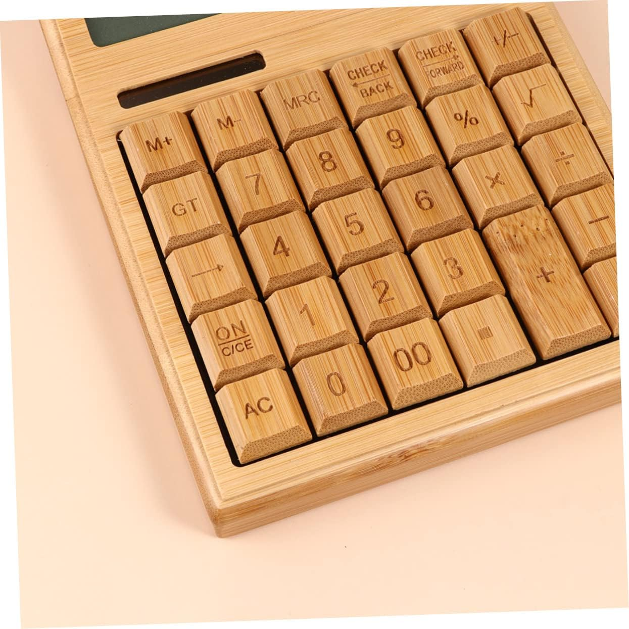 Key Bamboo Solar Calculator for Office Portable Electronic Calculator Buttons for Desk Use and Basic Calculations - Brown image number 5