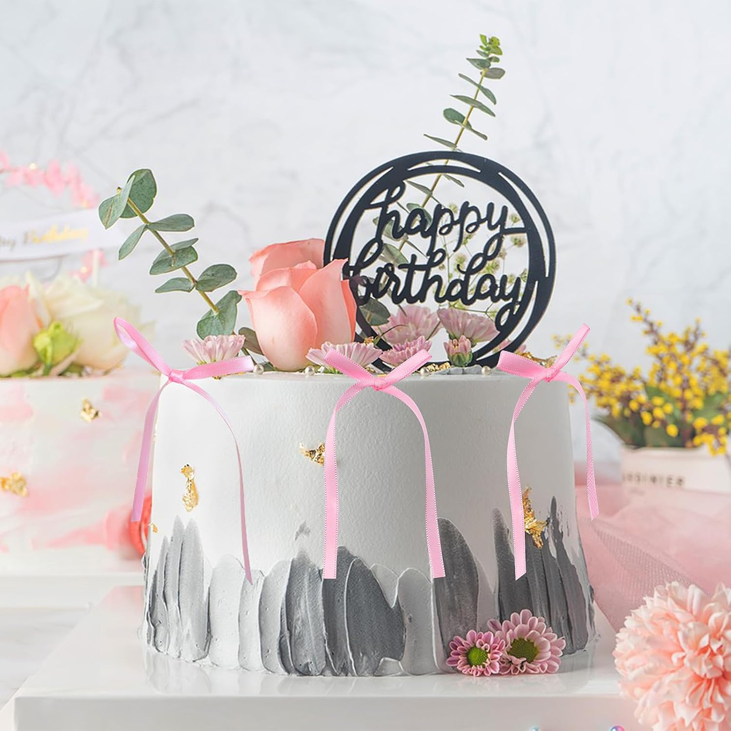 10PCS Light Pink Bow Cake Topper Bowknot Ribbons Bow Cake Dessert Picks Pink Cake Decorations for Baby Shower Kids Birthday Wedding Party Anniversary image number 4