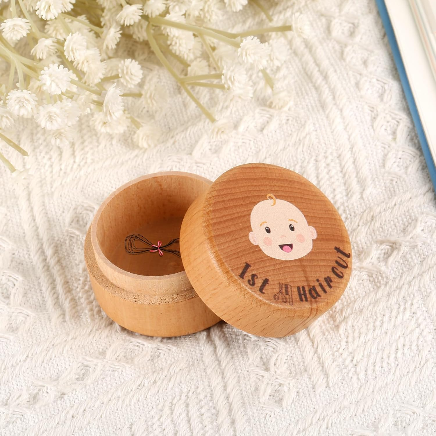Baby'S First Hair Keepsake Box - Wooden Fetal Hair Collection Box for Baby Shower Birthday Gift image number 2