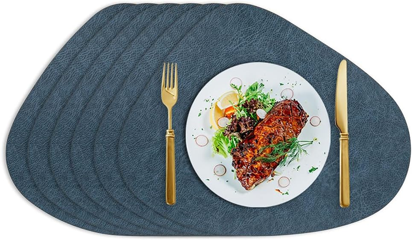 6 Pcs Leather Placemat, Oval PU Leather Wipeable Waterproof Table Mats, Non-Slip Double-Sided Heat Resistant Kitchen Dining Table Placemats, Washable Durable Stain for Home Hotel Restaurant image number 3