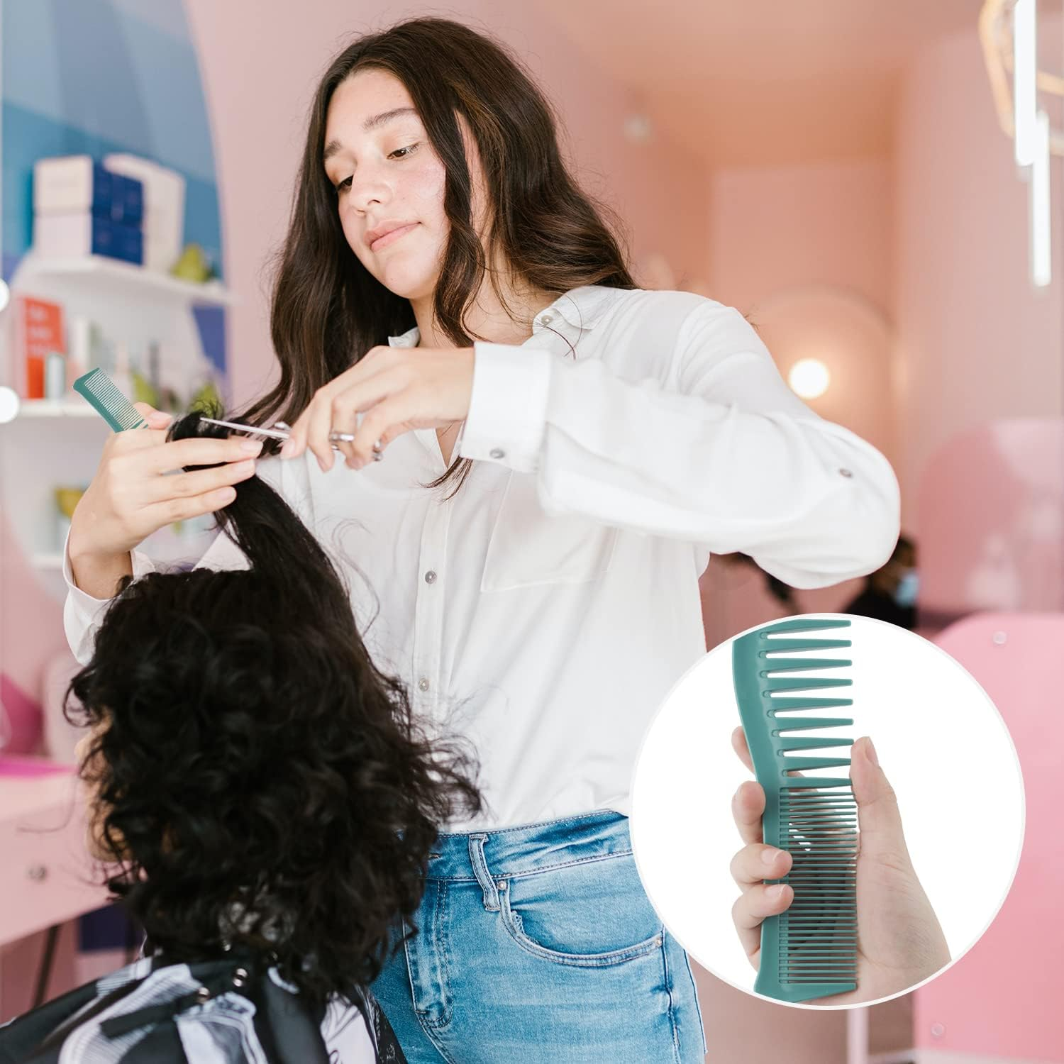 2PCS Hair Comb Set - Wide Tooth and Fine Tooth Plastic Hairstyle Combs for Men and Women - Large Barber Comb for Combing, Hairstyling, Trimming, Cutting (Green)