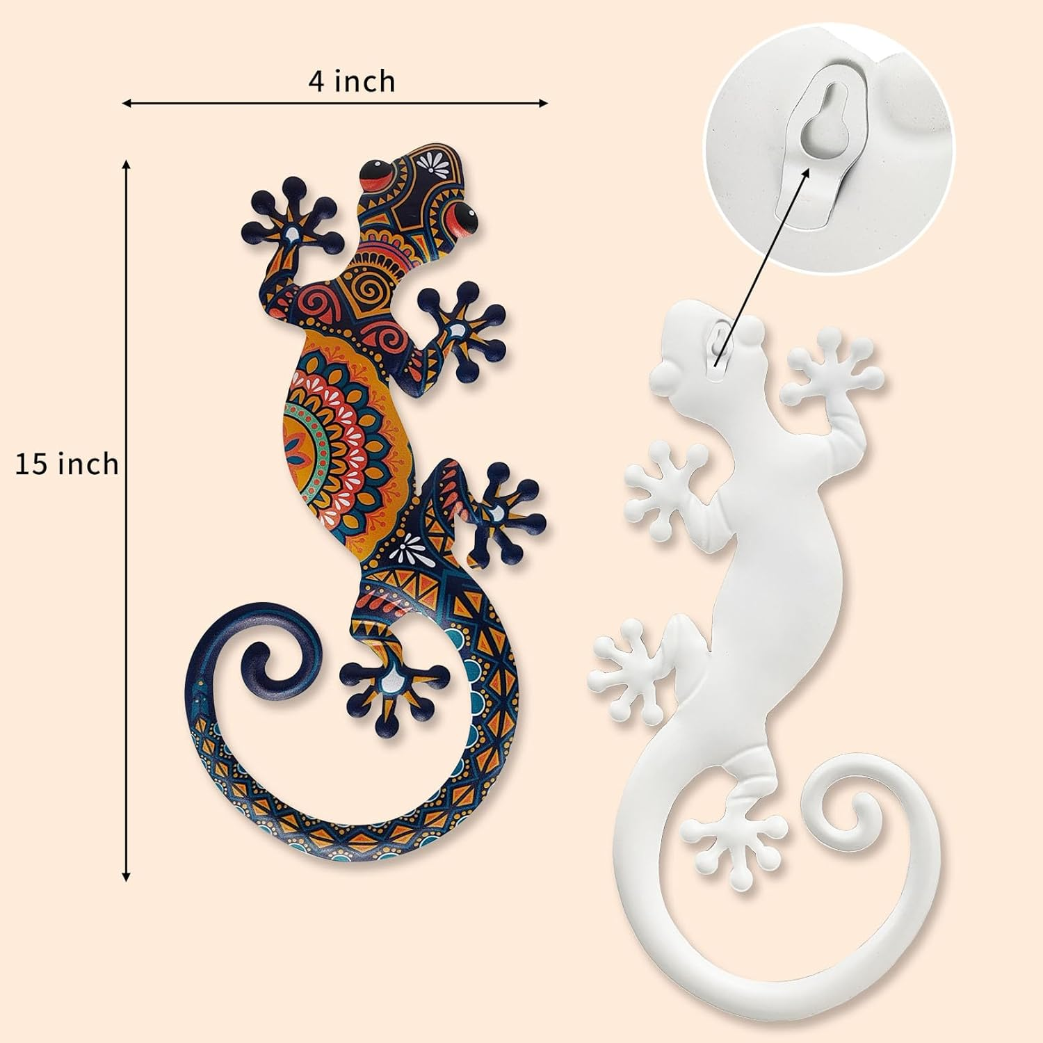 Metal Lizard Gecko Wall Art - 2 Pack 15 Inch Metal Wall Decor, Lizard Outdoor Hanging Glass Sculpture Decoration for Yard Garden Art, Patio Fence Home, Unique Gift Ideas image number 5