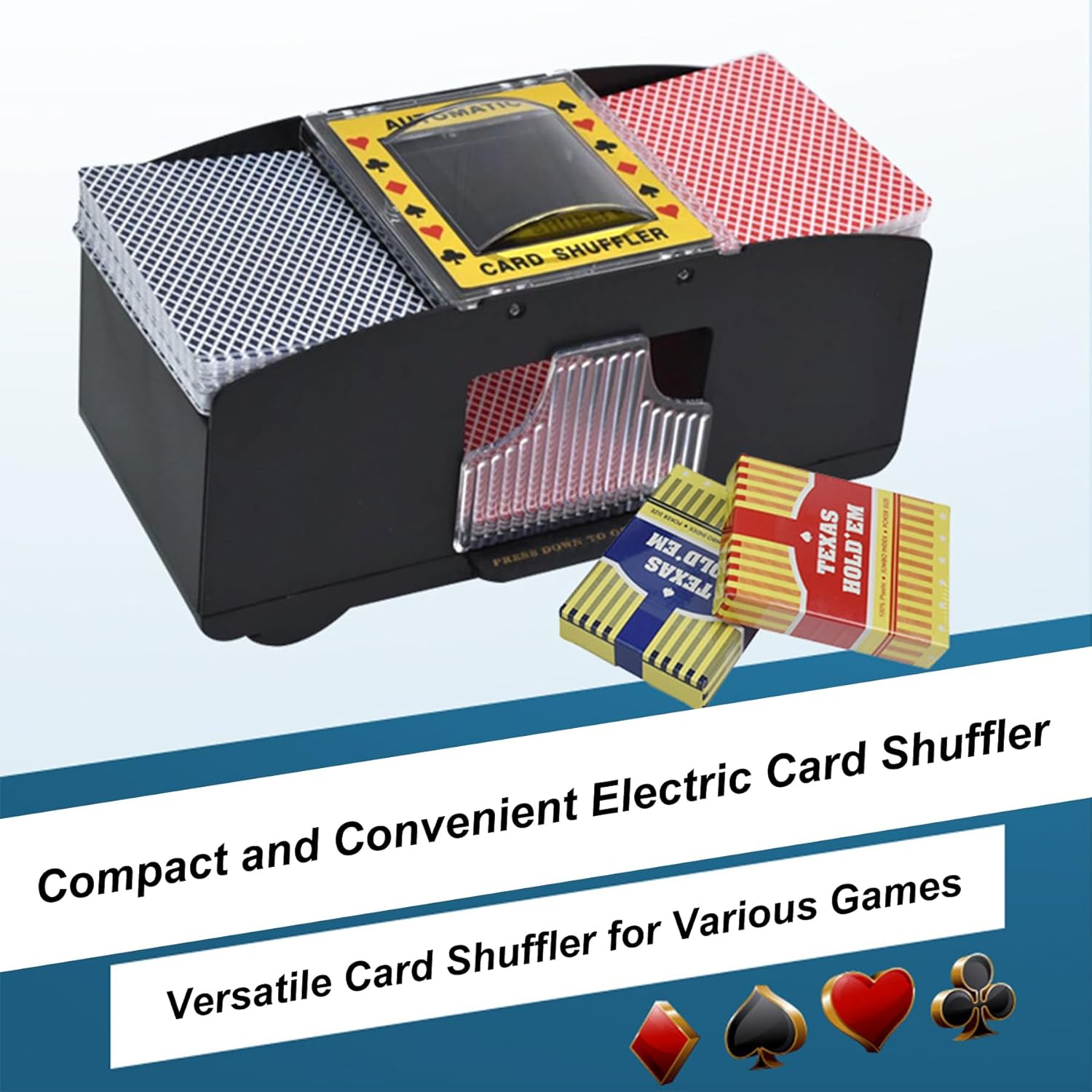 Automatic Card Shuffler Battery Operated Card Dealer Machine Electric Casino Card Shuffler for UNO Blackjack Texas Hold'Em Home Card Games Blackjack Home Party Club Game Travel Family Party Club image number 1