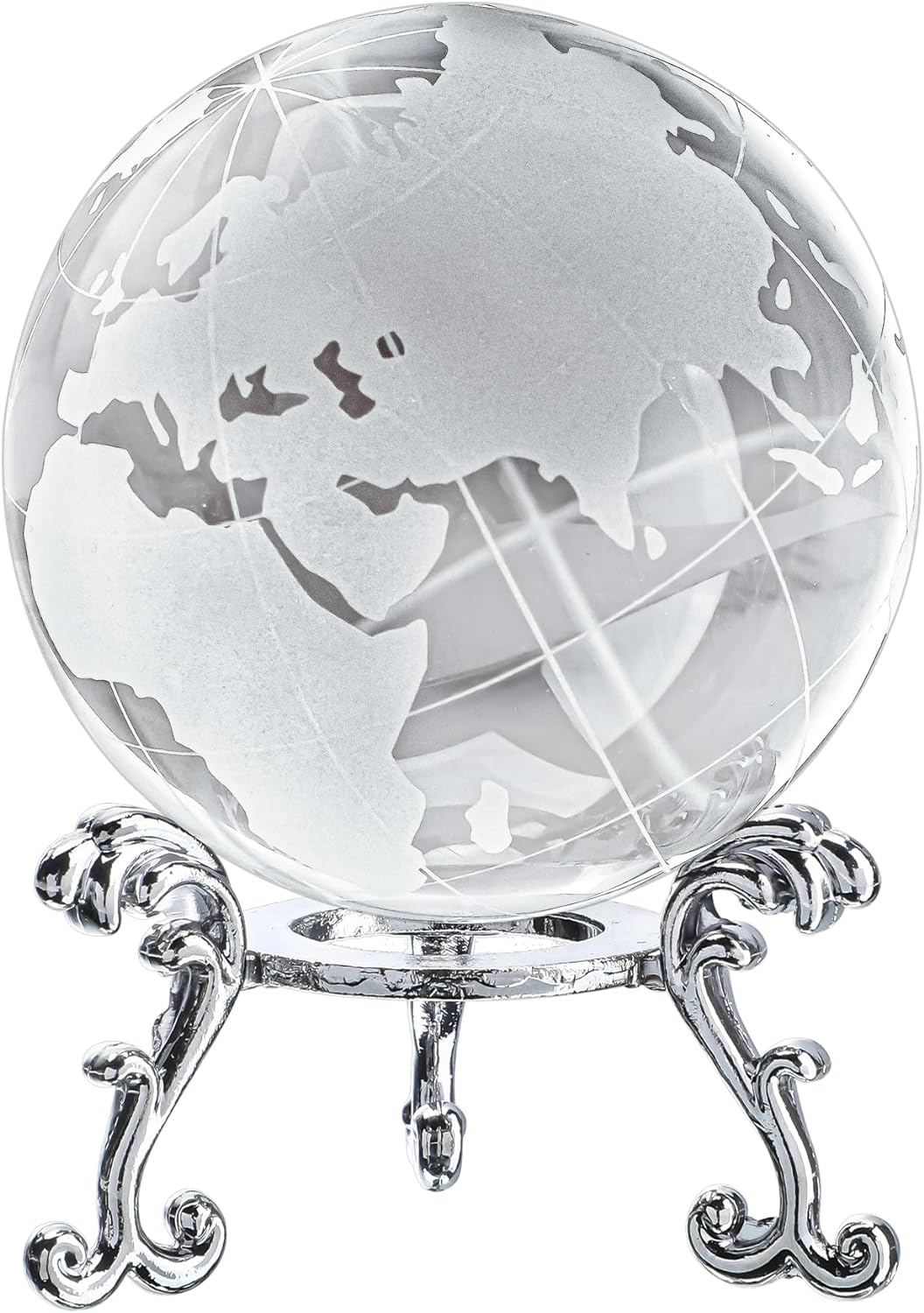 60Mm World Globe Crystal Earth Ball Paperweight with Stand Glass Sphere Display Globe Ball Christmas Decor for Home Office Desk