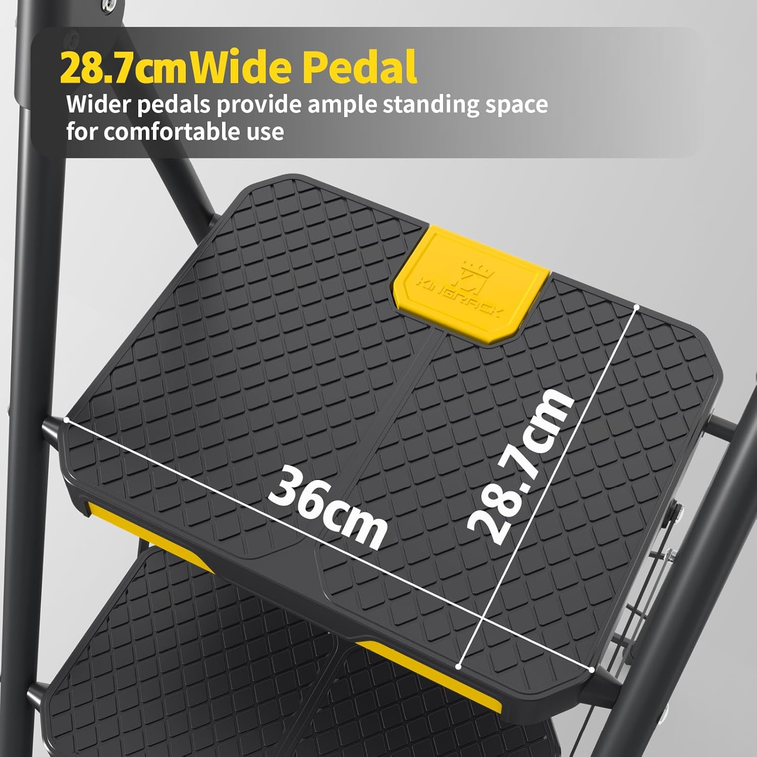KINGRACK 2 Step Ladder, Sturdy Steel Folding Step Stool with Safe-Lock Design, Handrail, Anti-Slip Wide Pedals, Pass 150 KG Load Testing, Portable Stepladder for Multi-Purpose, Home, Kitchen, Black image number 4