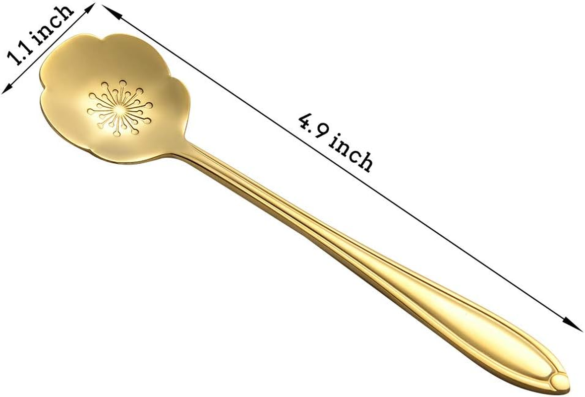 Ansaw 8 Pcs Flower Spoon Set, Stainless Steel Reusable Tea Scoops for Stirring, Coffee, Mixing, Sugar, Dessert, Cake, Ice Cream - Tableware for Tea Parties (Length: 4.9 Inch, Gold) - Gold image number 6