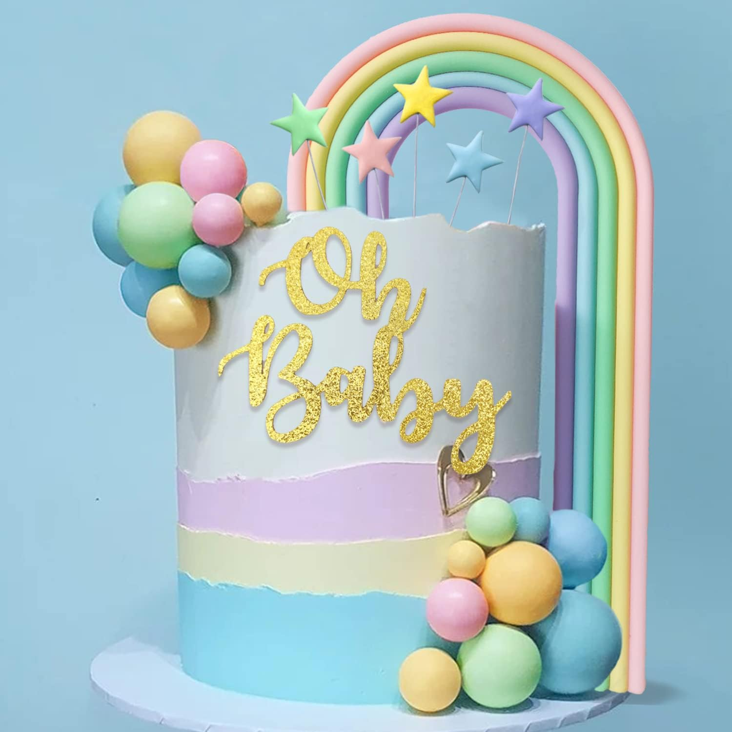 HAVAGDTM 27 PCS Oh Baby Cake Toppers Rainbow Decorations for Shower Born Birthday Welcome Themed Party Supplies HAVA-LS-KJ-ZXG017 image number 4